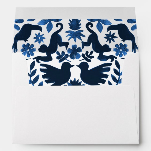 5 x 7 Mexican Otomi Theme Envelopes - White/Navy (Back (Bottom))