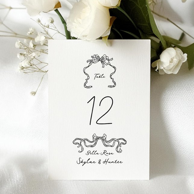 5 X 7 Modern Ribbon Doodle Wedding Table Number (Creator Uploaded)