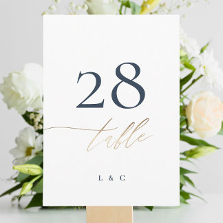 5 x 7 Navy Blue Elegant Gold Wedding Table Numbers