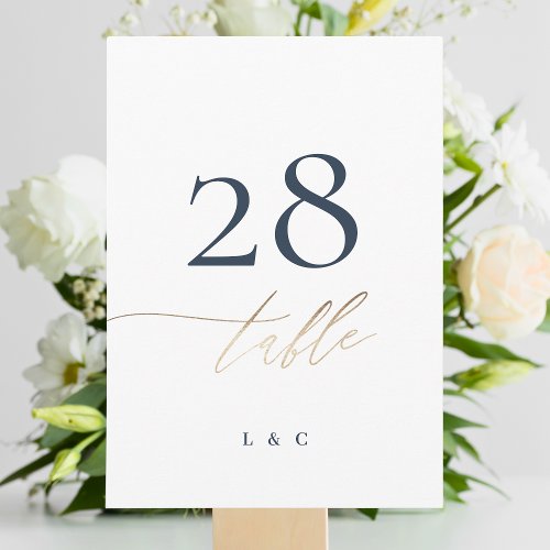 5 x 7 Navy Blue Elegant Gold Wedding Table Numbers