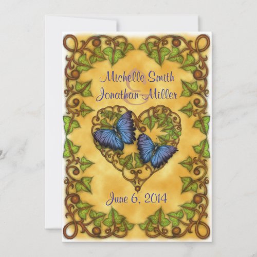 5" x 7" Purple Butterfly and Ivy Heart Invitation