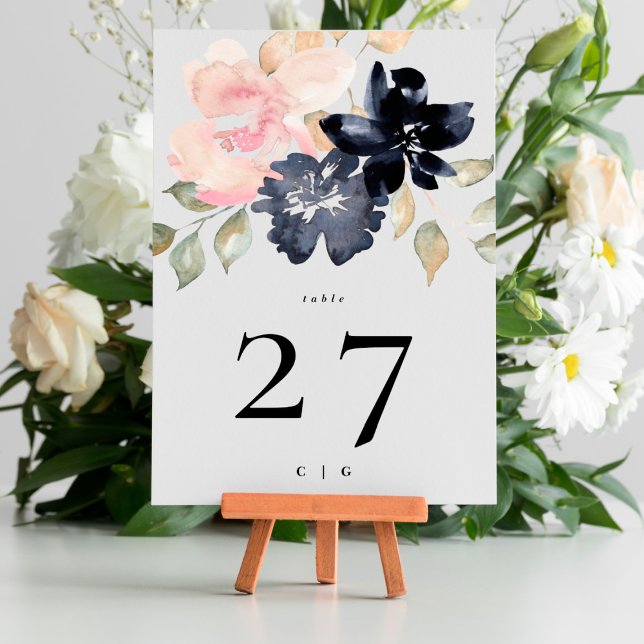 5 x 7 Romantic Navy Florals Wedding Table Numbers (Creator Uploaded)