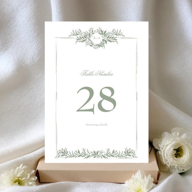 5 x 7 Sage Green Leafy Wreath Framed Table Number (Creator Uploaded)