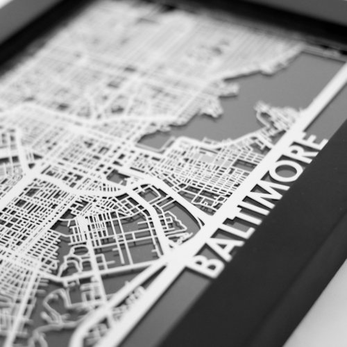 5 X 7 Stainless Steel Cut Baltimore City Map