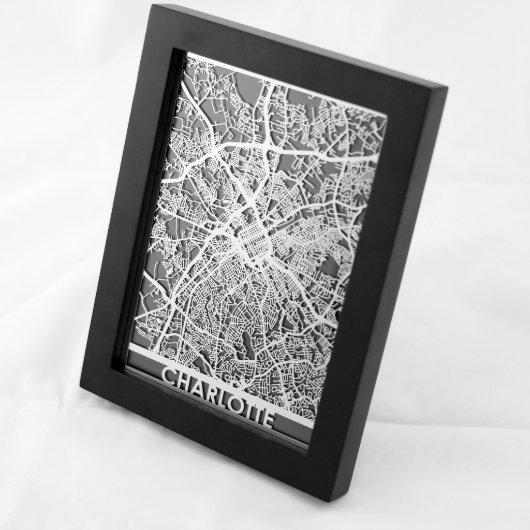 5" X 7" Stainless Steel Cut Charlotte City Map (Front Right)