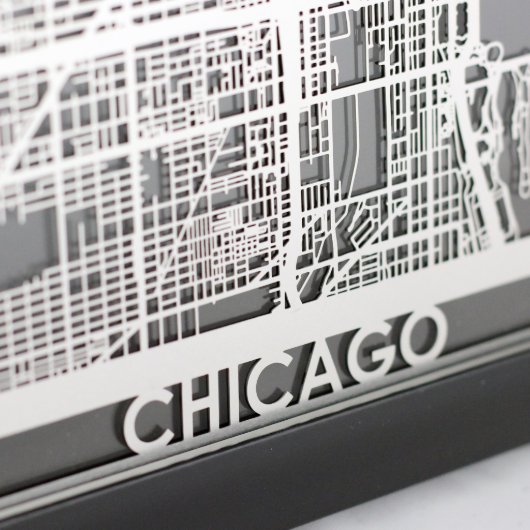 5" X 7" Stainless Steel Cut Chicago City Map (Detail)