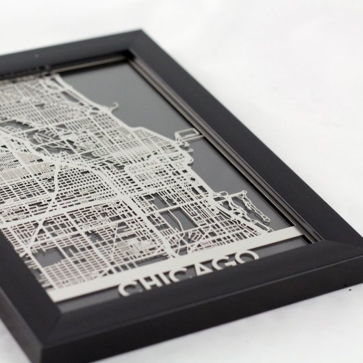5" X 7" Stainless Steel Cut Chicago City Map (3/4)