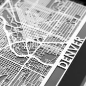 5" X 7" Stainless Steel Cut Denver City Map (Detail)