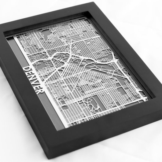 5" X 7" Stainless Steel Cut Denver City Map (3/4)