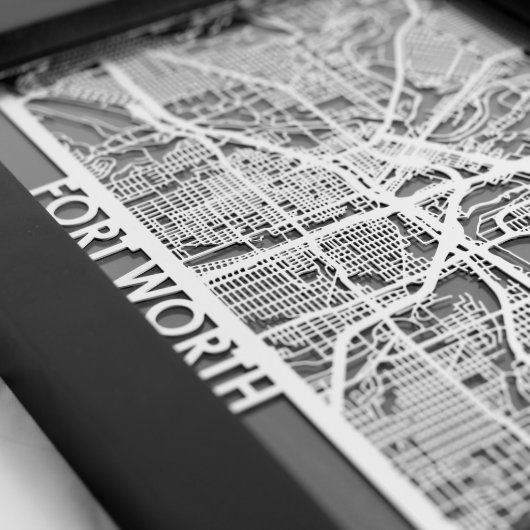 5" X 7" Stainless Steel Cut Fort Worth City Map (Custom)