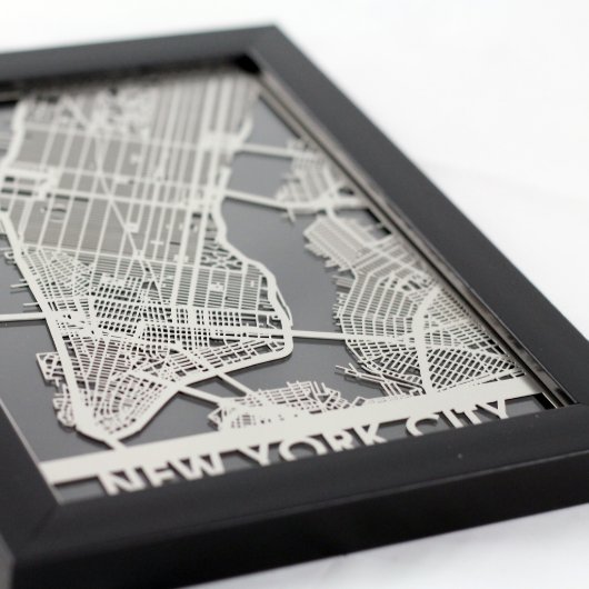 5" X 7" Stainless Steel Cut New York City Map (3/4)