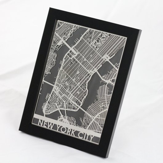 5" X 7" Stainless Steel Cut New York City Map (Front Right)