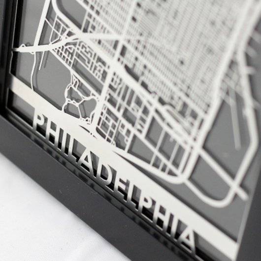 5" X 7" Stainless Steel Cut Philadelphia City Map (Detail)