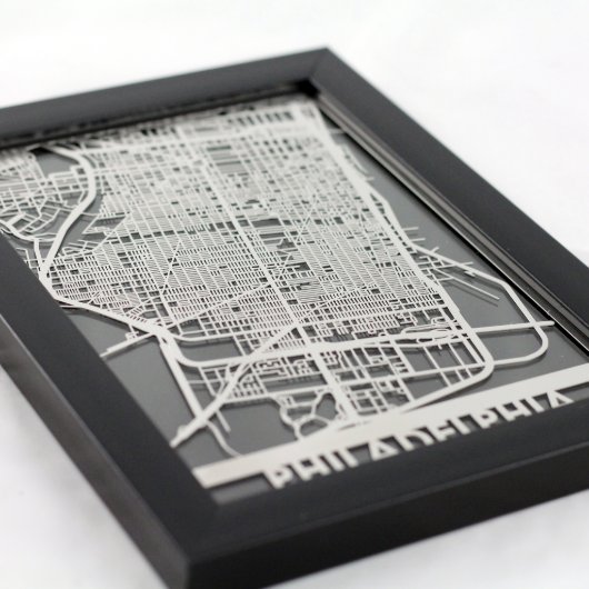 5" X 7" Stainless Steel Cut Philadelphia City Map (3/4)