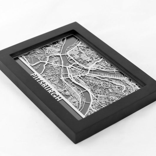 5" X 7" Stainless Steel Cut Pittsburgh City Map (3/4)