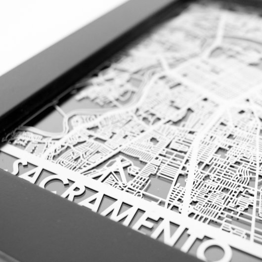 5" X 7" Stainless Steel Cut Sacramento City Map (Detail)