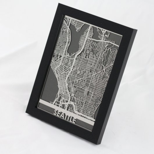 5" X 7" Stainless Steel Cut Seattle City Map (Front Right)