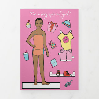 5" x 7" Trifold Happy Birthday Paper Doll Card #1