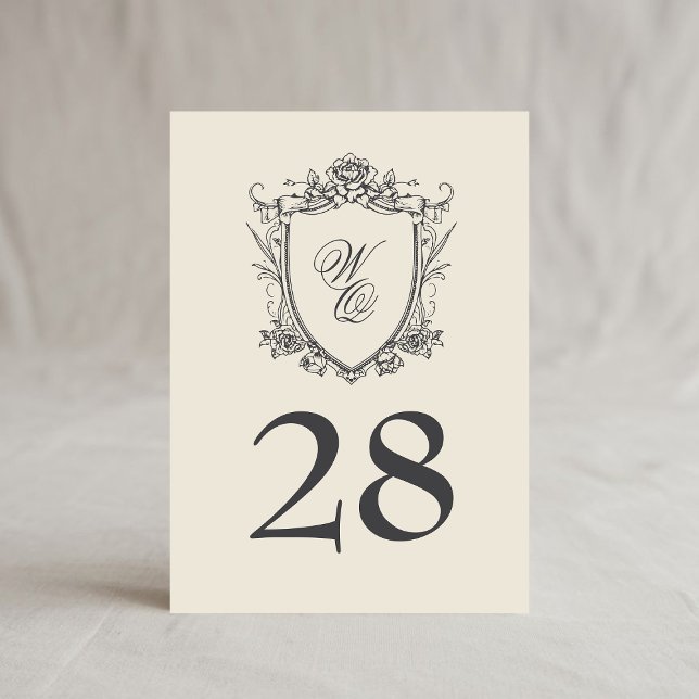 5 x 7 Vintage Charcoal Crest Beige Table Number (Creator Uploaded)
