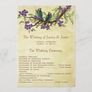 5 x 7 Vintage Love Birds Tea Stain Wedding Program