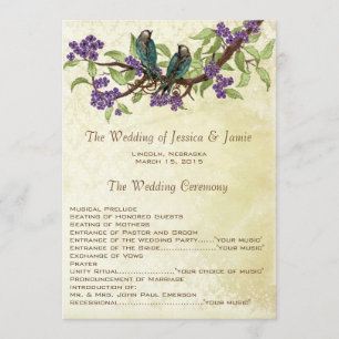 5 x 7 Vintage Love Birds Tea Stain Wedding Program