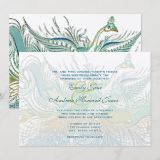 5 x 7 Vintage Peacock Birds Wedding Invitation