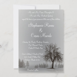 5 x 7 Wedding Invitation Gray Winter Trees Snow