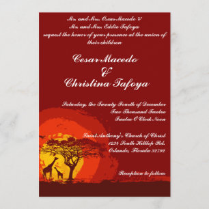 5 x 7 Wedding Invitation Red Sunset in Africa