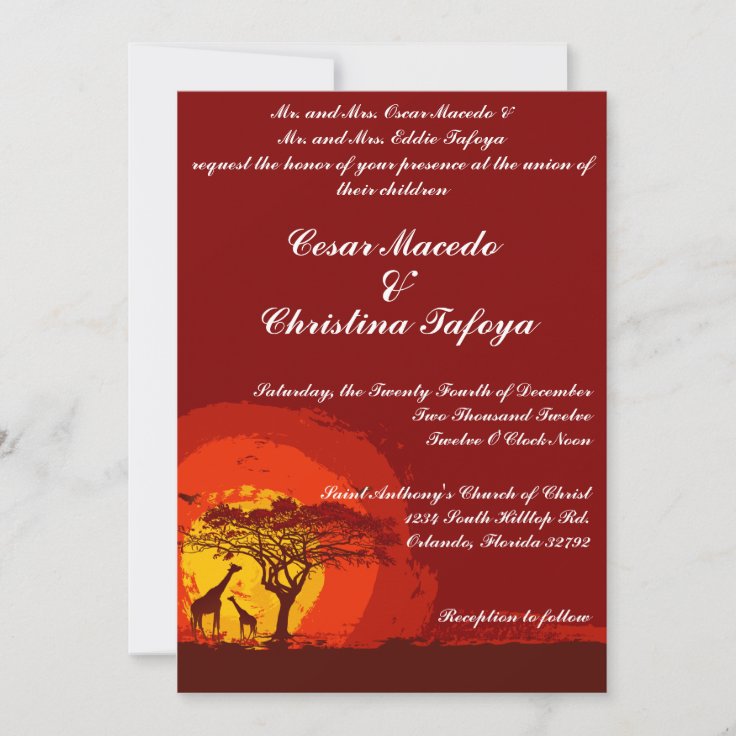 5 x 7 Wedding Invitation Red Sunset in Africa | Zazzle