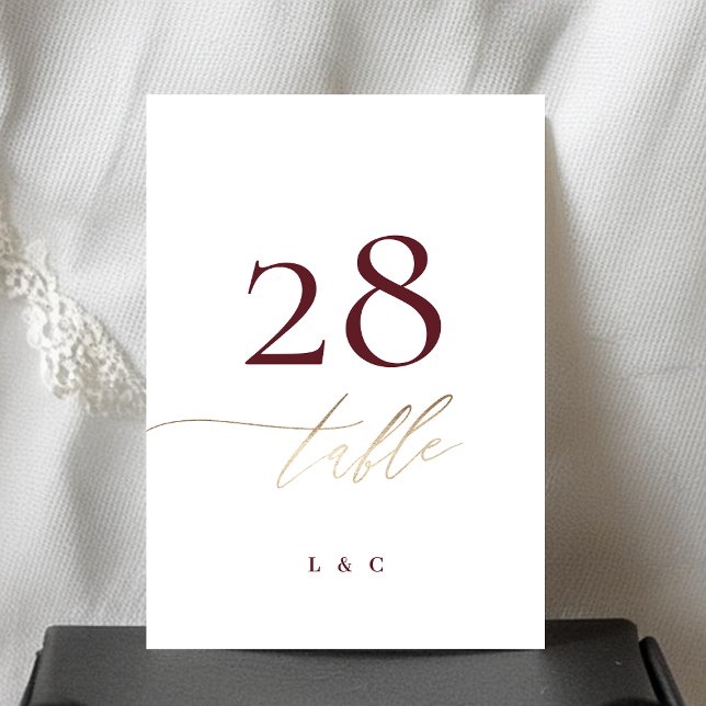 5 x 7 White Burgundy Gold Wedding Table Number (Creator Uploaded)