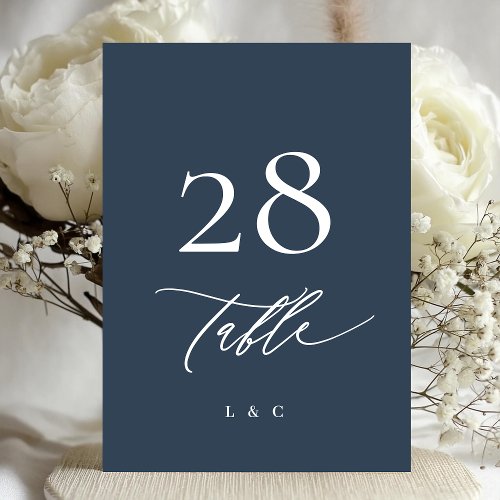 5 x 7 White Navy Blue Modern Wedding Table Numbers