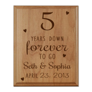 5 Year Anniversary 8" x 10" Alder Plaque