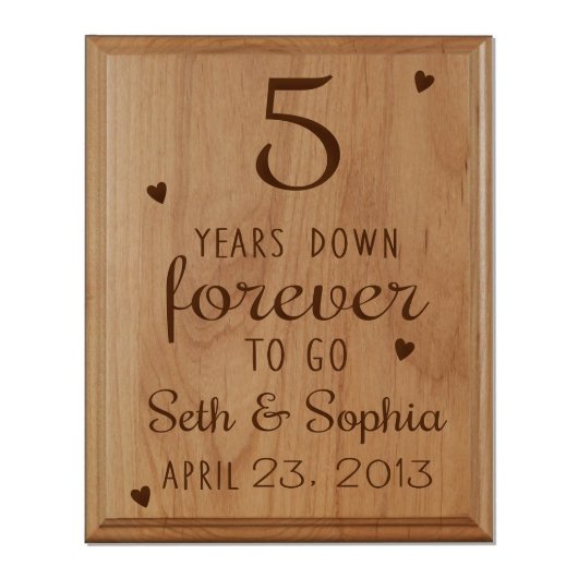 5 Year Anniversary 8" x 10" Alder Plaque (Front)