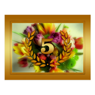5 year anniversary floral illustration postcard