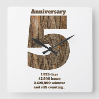 5 Year Anniversary - Wood Anniversary Milestone Square Wall Clock