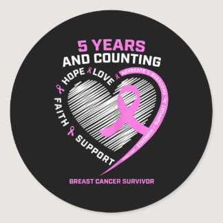5 Year Breast Cancer Survivor  5 Years Cancer Free Classic Round Sticker