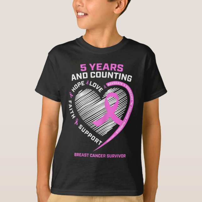 5 Year Breast Cancer Survivor  5 Years Cancer Free T-Shirt (Front)
