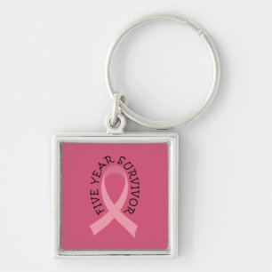 5 Year Breast Cancer Survivor Ribbon Keychain gift