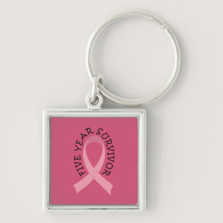 5 Year Breast Cancer Survivor Ribbon Keychain gift