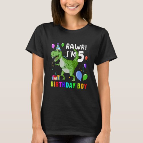 5 Year Old  5th Birthday Boy Rex Dinosaur 1 T_Shirt