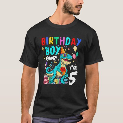 5 Year Old  5th Birthday Boy Rex Dinosaur 2 T_Shirt