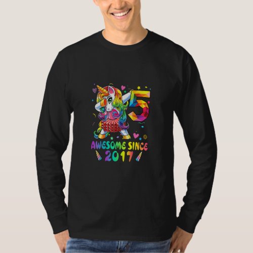 5 Year Old Awesome Since 2017 Dabbing Unicorn 5th  T_Shirt