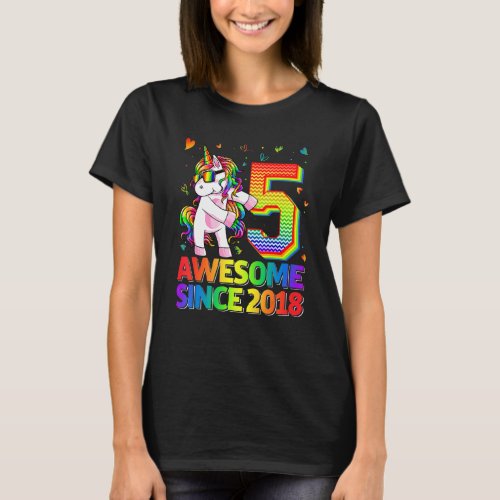 5 Year Old Awesome Since 2018 Unicorn Rainbow Birt T_Shirt