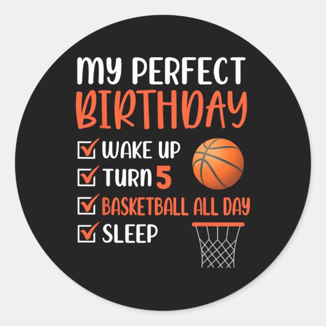 5 Year Old Basketball Birthday Party 5th Boy Bday  Classic Round Sticker (Front)