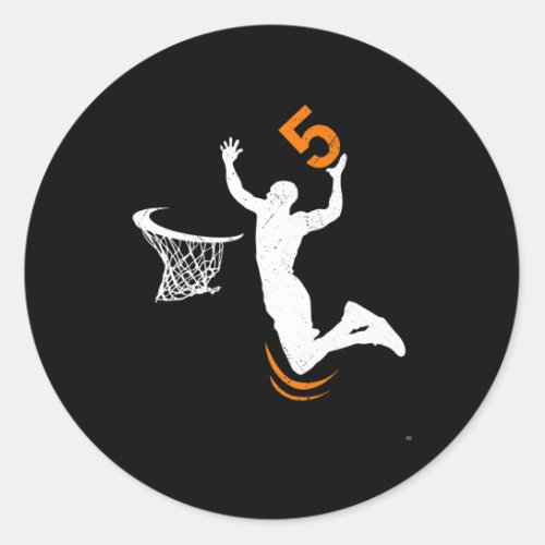 5 Year Old Basketball Dunk 5th Birthday Party Boys Classic Round Sticker