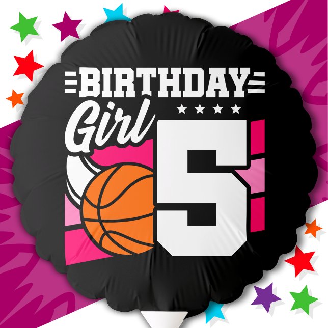 5 Year Old Basketball Party 5th Birthday Girl Balloon (Creator Uploaded)