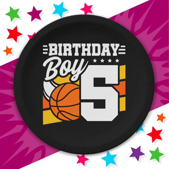 5 Year Old Basketball Party Theme 5th Birthday Boy Paper Plates (Creator Uploaded)