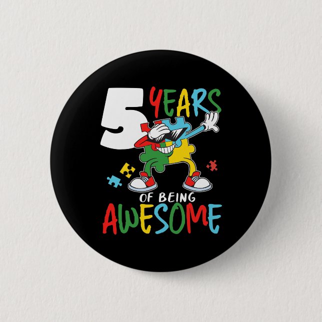 5 Year Old Birthday Autistic Boy Girl Autism Aware Button (Front)