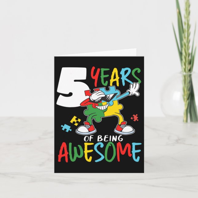 5 Year Old Birthday Autistic Boy Girl Autism Aware Card (Front)