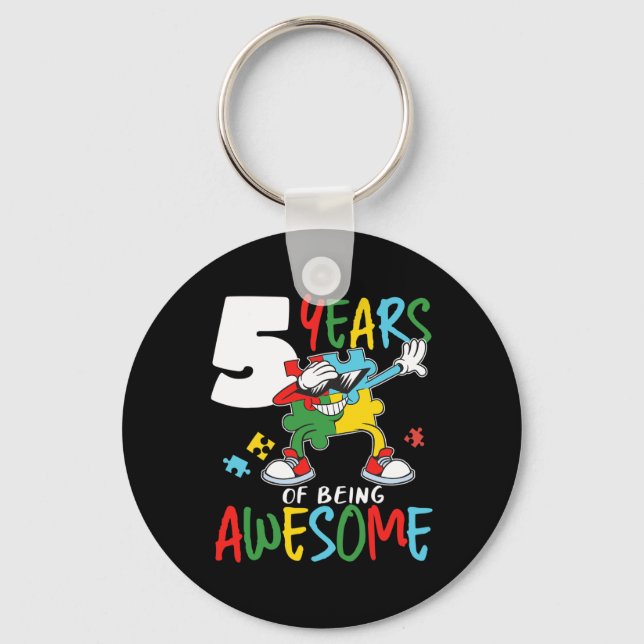 5 Year Old Birthday Autistic Boy Girl Autism Aware Keychain (Front)